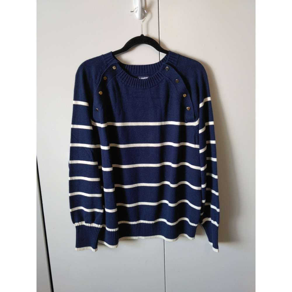 LANDS' END Drifter Womens Sweater Size 1x 16 Navy Nautical Sailor Quiet Luxury
